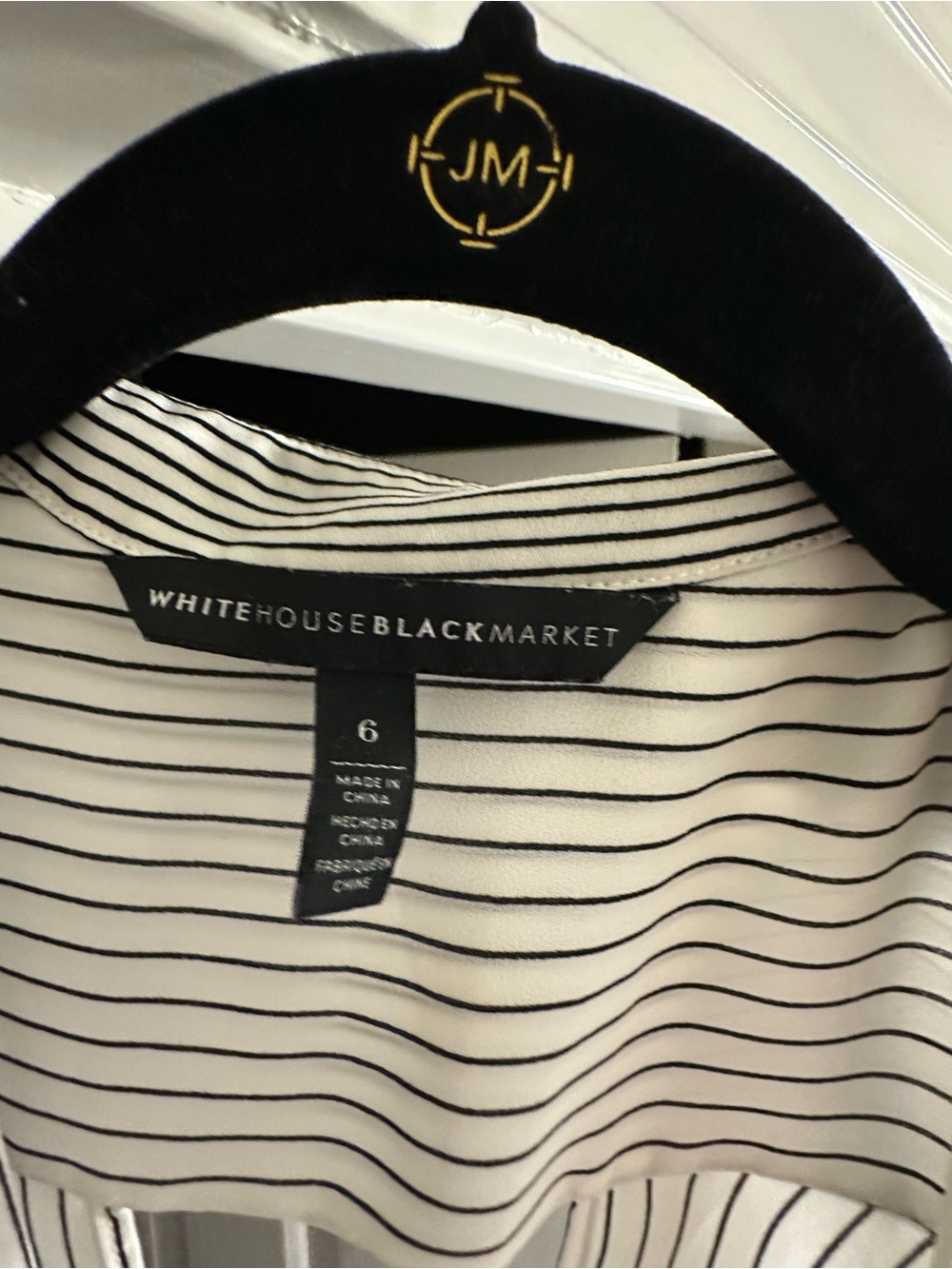 White House Black Market Cream and Black Striped Blouse